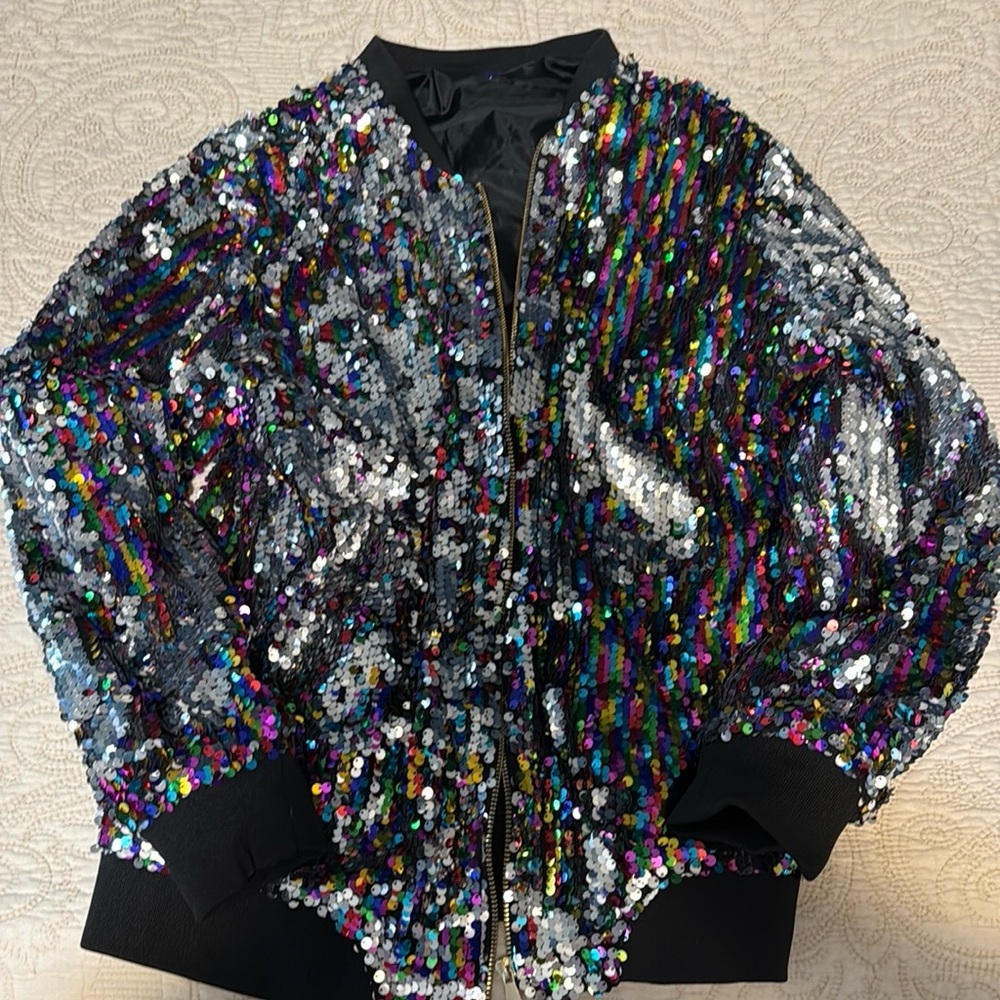 Multicolor Sequin Bomber Jacket